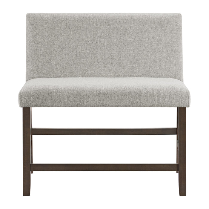 Seneca Counter Bench with Upholstered Back and Grey Fabric