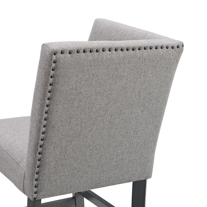 Seneca Counter Corner Bench with Upholstered Back and Grey Fabric