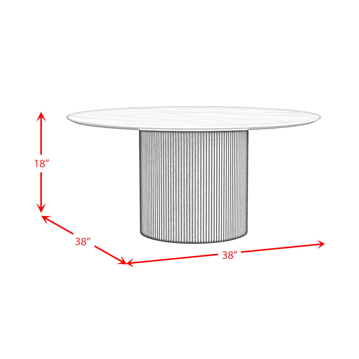 Sylvie 3PC Occasional Table Set with White Faux Marble Top and Base in Dark Brown-Coffee Table & Two End Table