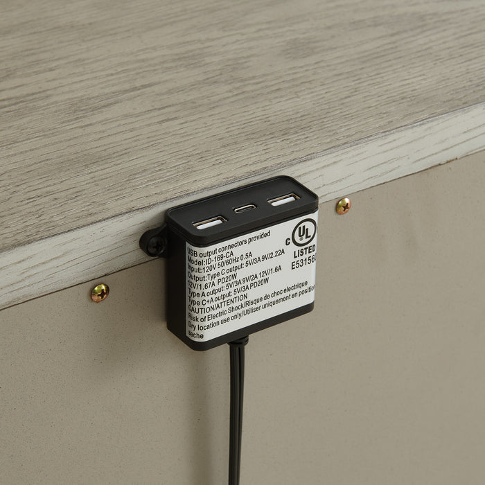 Whit-Ash 2-Drawer Nightstand with USB in Light Grey