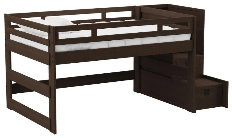 Elements International Cali Kids Full Junior Loft Bed with Staircase in Brown image