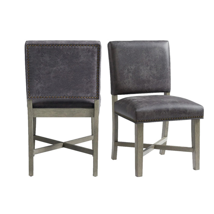 Elements International Collins Side Chair Stretcher with Brown PU (Set of 2) in Weathered Gray image