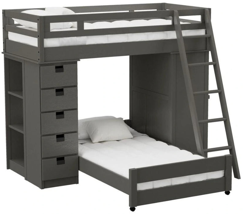 Elements International Cali Kids Twin Over Twin Super Loft Bed and Ladder with Desk and Storage in Sleek Gray image