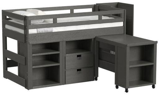 Elements International Cali Kids Full Junior Loft Bed with Staircase, Storage and Desk in Sleek Gray image