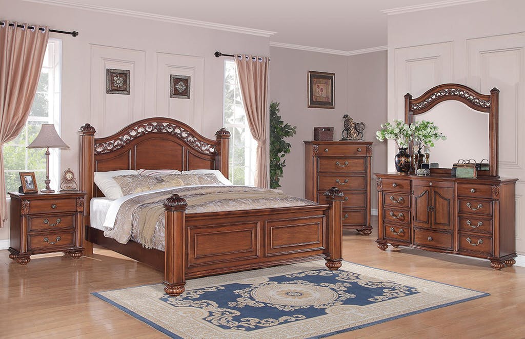 Elements International Barkley Square Queen Bed in Oak