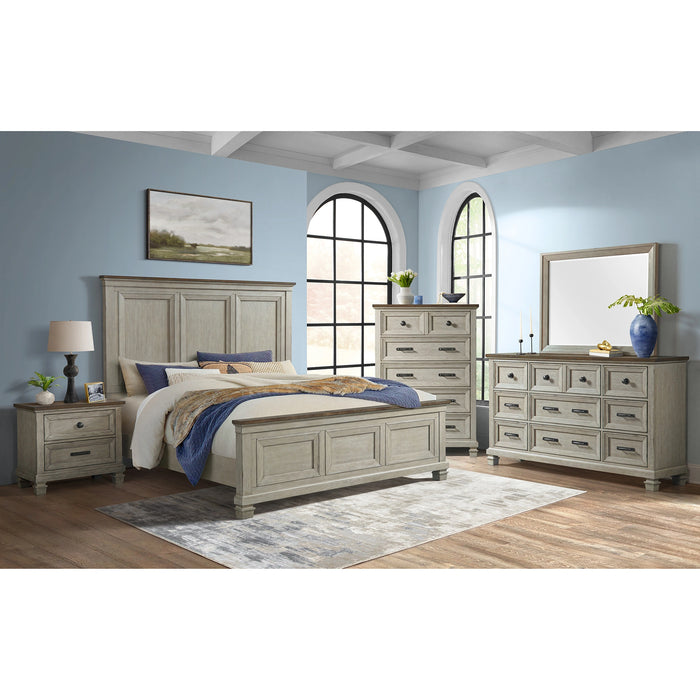 Farmington Dresser and Mirror Set in Medium Brown and Washed Stone