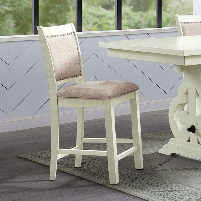 Elements International Stone Counter Height Upholstered Swirl Back Side Dining Chair (Set of 2) in White