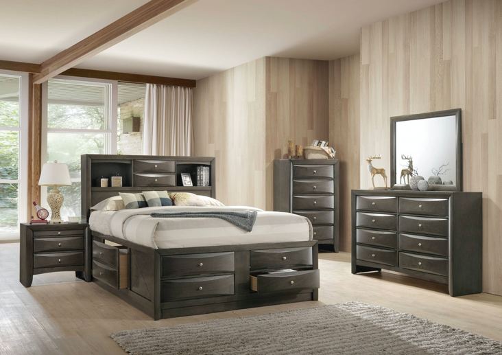 Elements International Emily Grey Queen Storage Bed in Gray