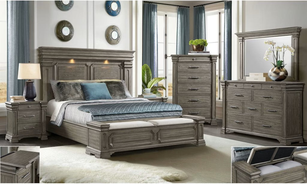 Elements International Kings Court Queen Storage Bed in Grey