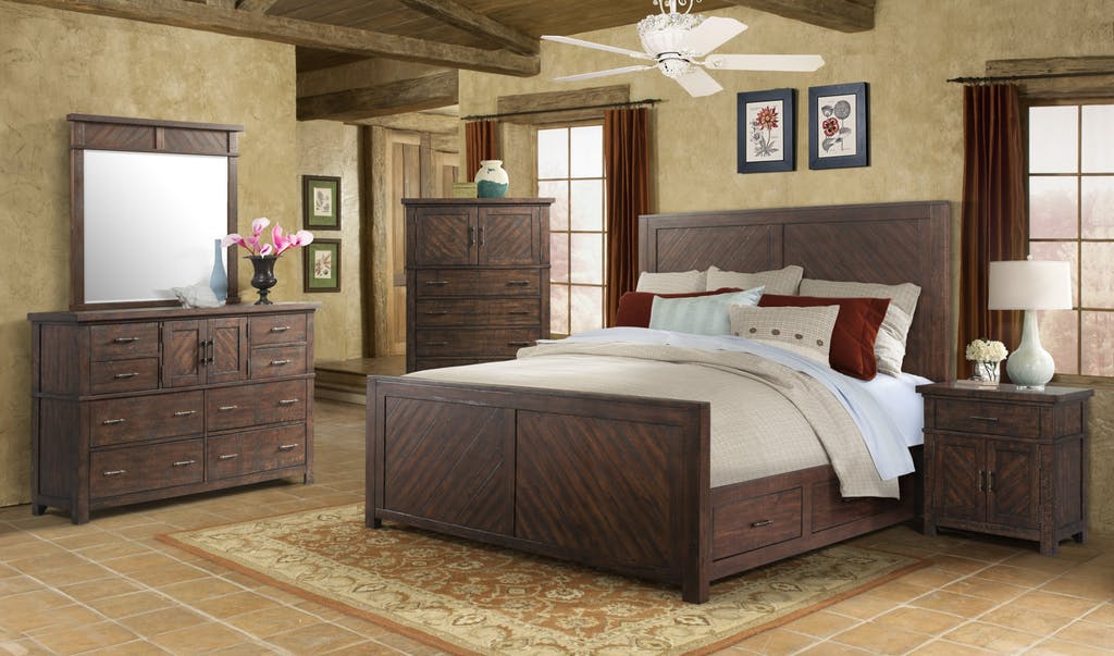 Elements International Jax Queen Storage Bed in Warm Smokey Walnut