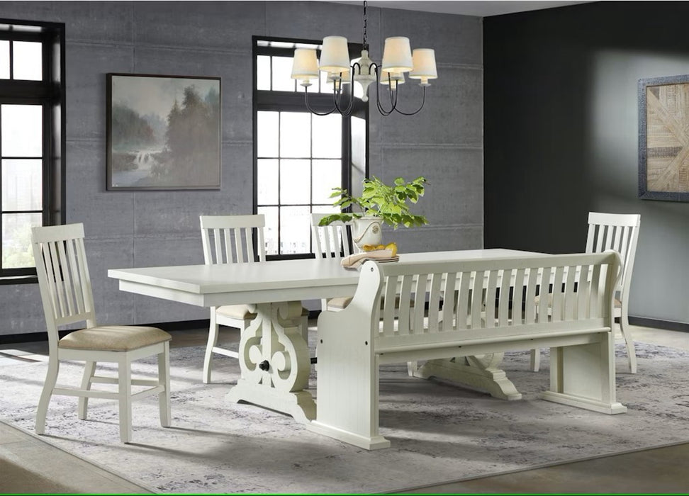 Elements International Stone Slat Back Dining Bench in White